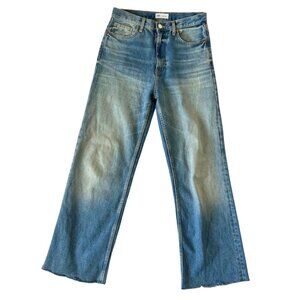 Zara Womens Distressed Denim Jeans High Waist Wide Leg Size 6